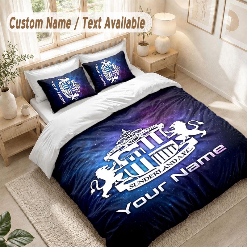 Custom Name Bedding Set 3 PiecesSunderland FC Print Duvet Cover + 2 Pillowcases Soft Bed Decor