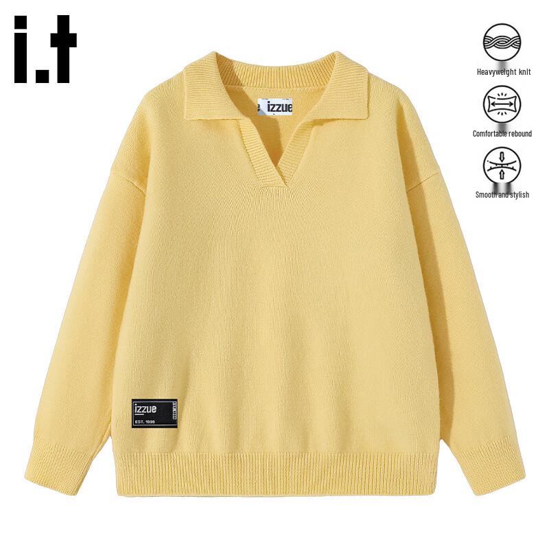 

izzueit Men s Heavyweight Pure Color Pullover Sweater with Turn-Down Collar XL