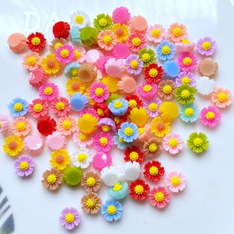 100Pcs New Resin Cute Mixed Mini Flower Manicure Flat Back Scrapbooking Hair Bow Center Embellishments DIY Accessories