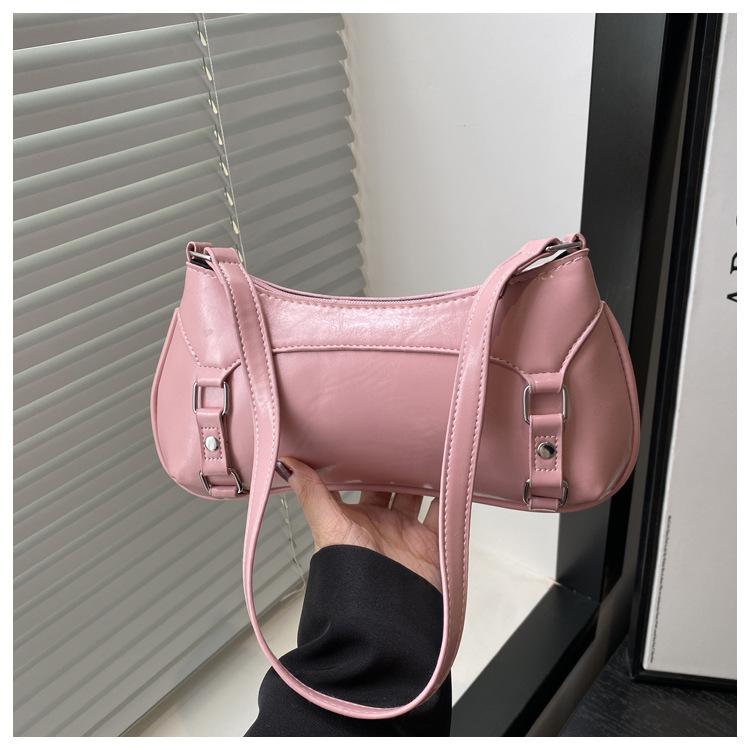 Solid color simple baguette bag women's 2025 new trendy fashion niche design shoulder bag versatile casual underarm bag