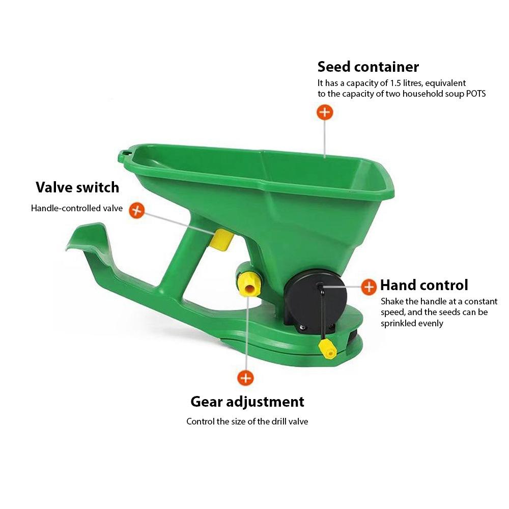 1.5L Handheld Seed Spreader Manual Small Seeder Field Lawn Grass for Gardens Nurseries Lawns Small Farms Gear Adjustable