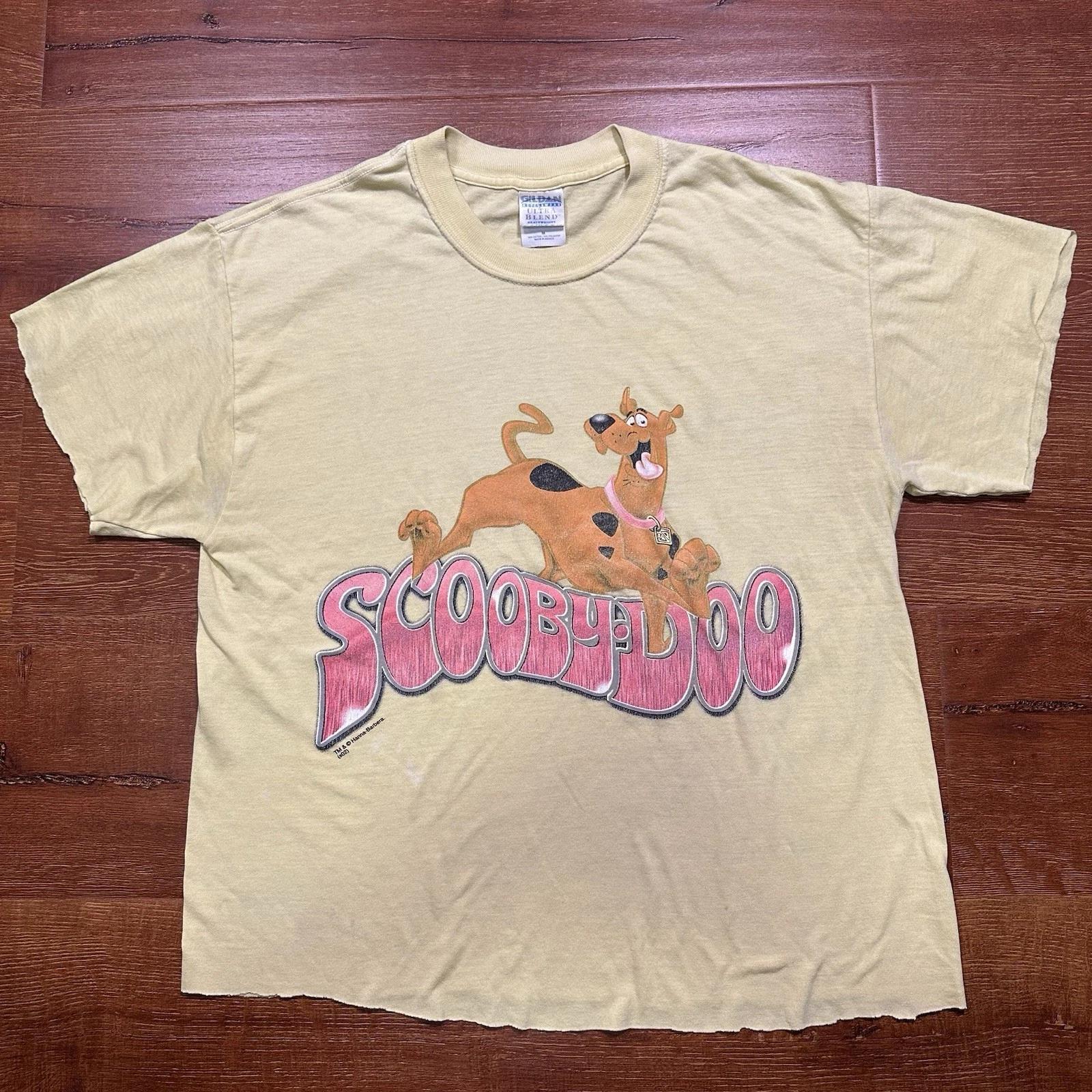Vintage Scooby Doo Crop T Shirt Mens M Yellow Short Sleeve Boxy VTG 90s Cartoon S