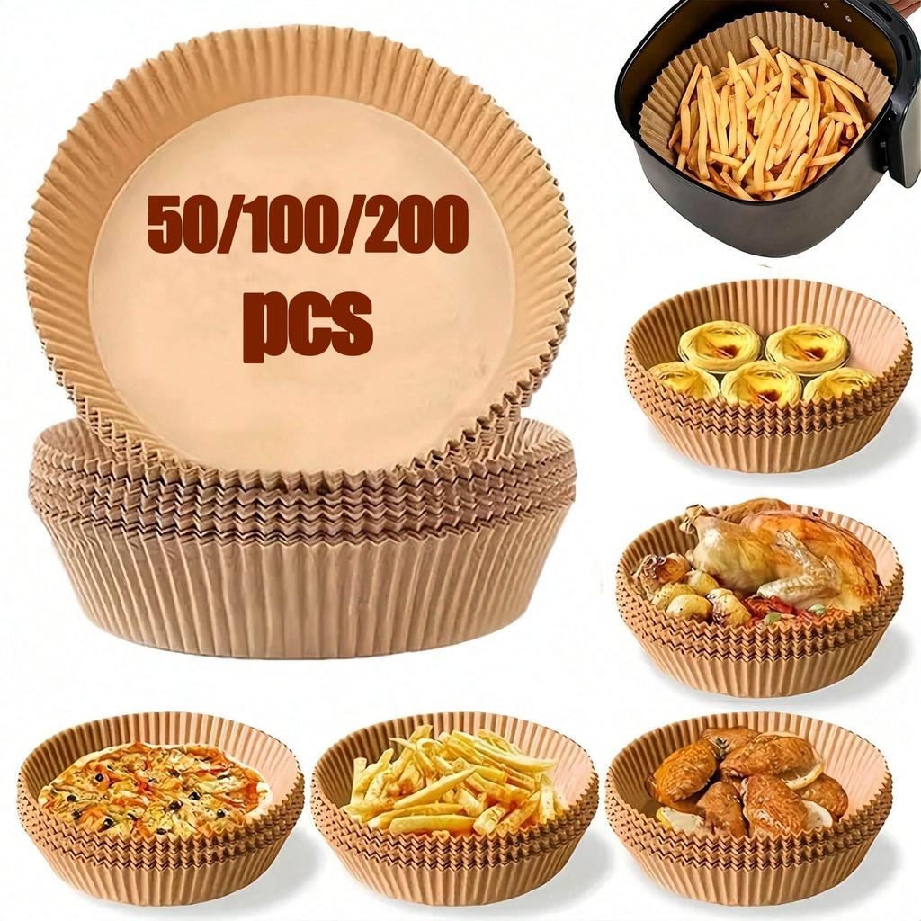 50-200pcs Air Fryer Paper Baking Kitchen Utensils Disposable Round Pastry Molds BBQ Plate Non-stick Pad Kitchens Accessories