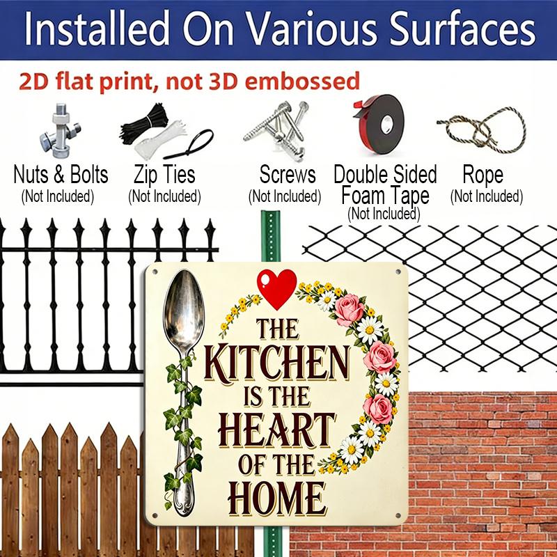 2D Flat -1pc, Outdoor Plaque & Wall Decor, "The Kitchen Is The Heart of The Home" Sign, Dining Room Wall Art, Cottage Decor, Cozy Country Style