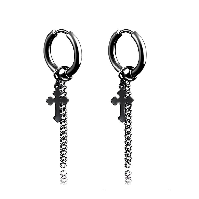 Punk Stainless Steel Chain Hoop Earrings Unisex Goth Pop Hip Hop Pendants Fashion Ear Jewelry Accessories