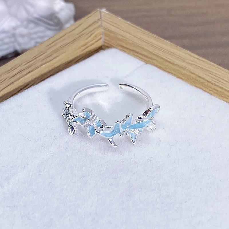 Enamel Oil Drop Flower Butterfly Opening Ring Niche Design Light Luxury High Sense Zircon Personality Ring Woman
