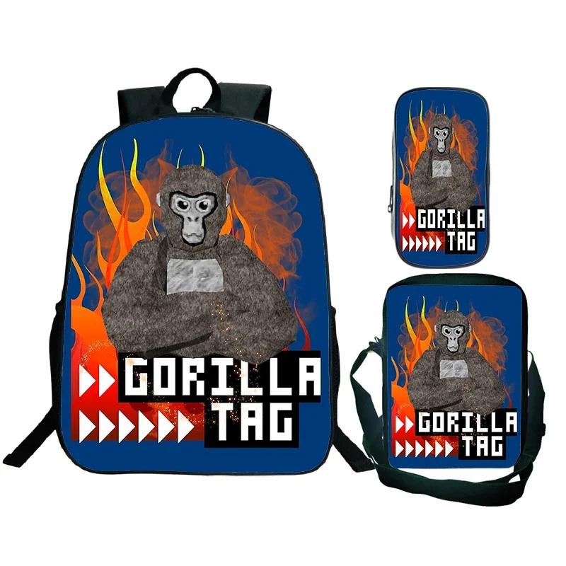 Spiel Gorilla Tag Druck Rucksack mit Umhängetasche Federmäppchen Jungen Lustiger Cartoon Schultasche Wasserdicht Kinder Schulrucksack 3er Set