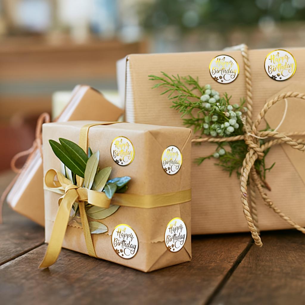 Golden Happy Birthday Stickers, PVC Material, Round, Party Favor, Gift Sealing, Self-Adhesive Label Stickers, for Home, Office, School