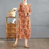 2025 Vintage Printed Round Neck Long Sleeve Patchwork Loose Plus Size Long Dresses
