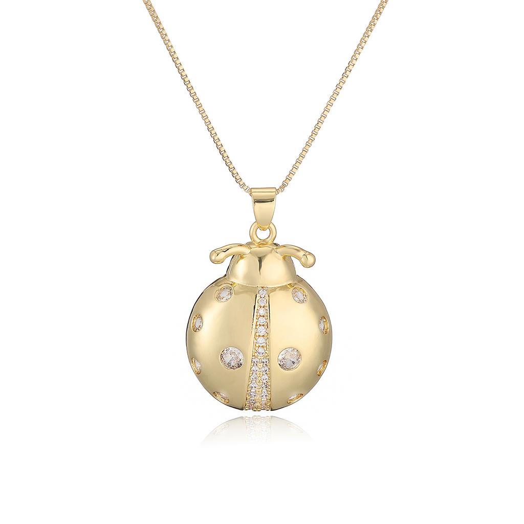 One piece gold delicate ladybug pendant necklace for women cubic zirconia copper jewelry gift