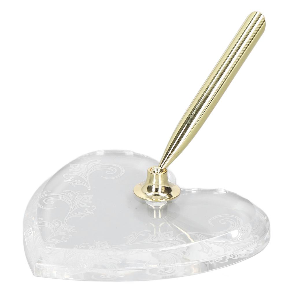 Insertion Pen Holder Simple Gold Heart Shaped Base Transparent Acrylic Pen Funnel Base for Business