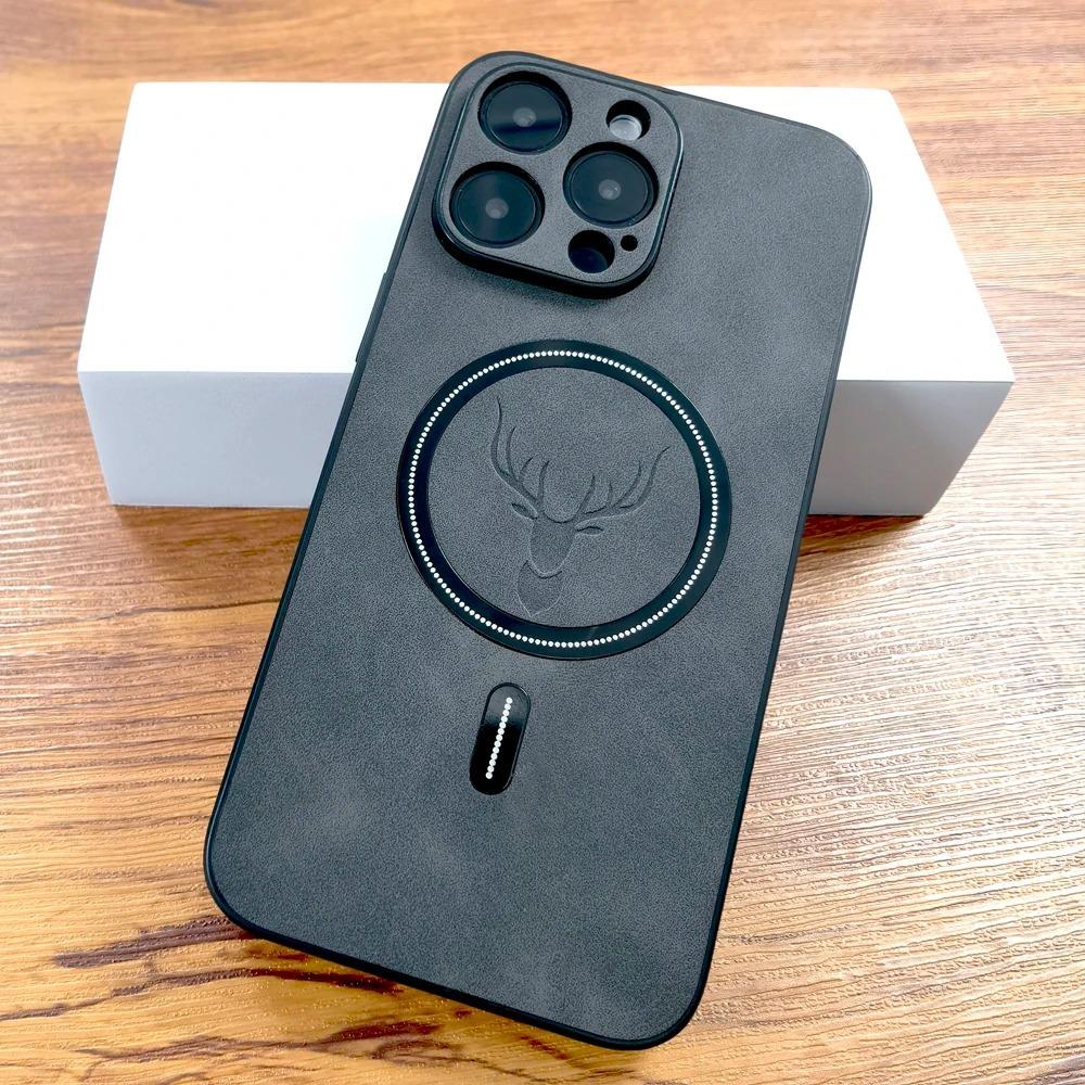 Magnetische Lederhülle für Magsafe Deer für iPhone 15 13 11 12 14 Pro Max Plus XR X XS Max Wireless Charge Stoßfeste Hülle Funda