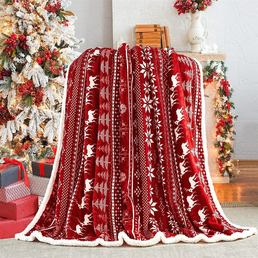 Christmas Red Snowflake Fleece Blanket - Super Soft & Warm Winter Sofa Office Nap Throw Festive Gifting