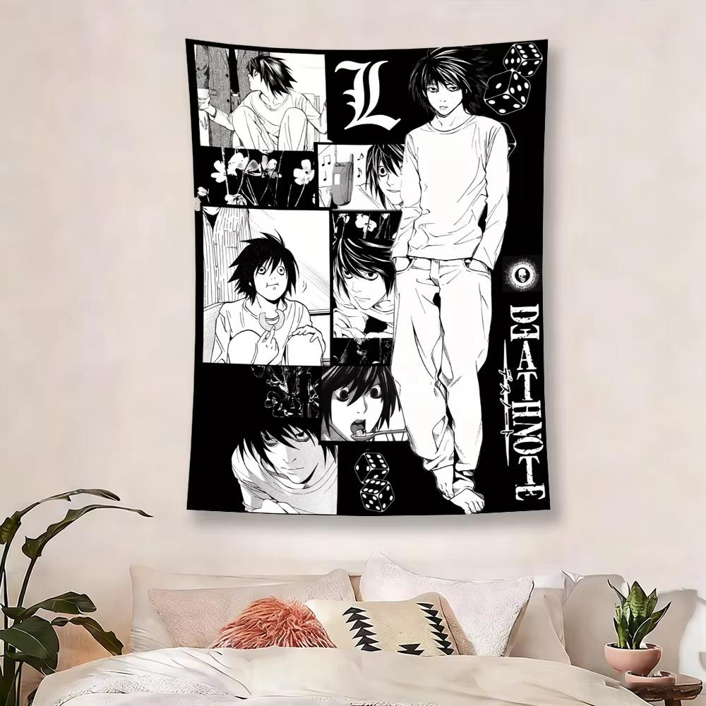 Death Note L Lawliet Manga Collage Tapestry Anime Wall Hanging for Bedroom Dorm Decor Flat Print Room Tapestry Party Gift