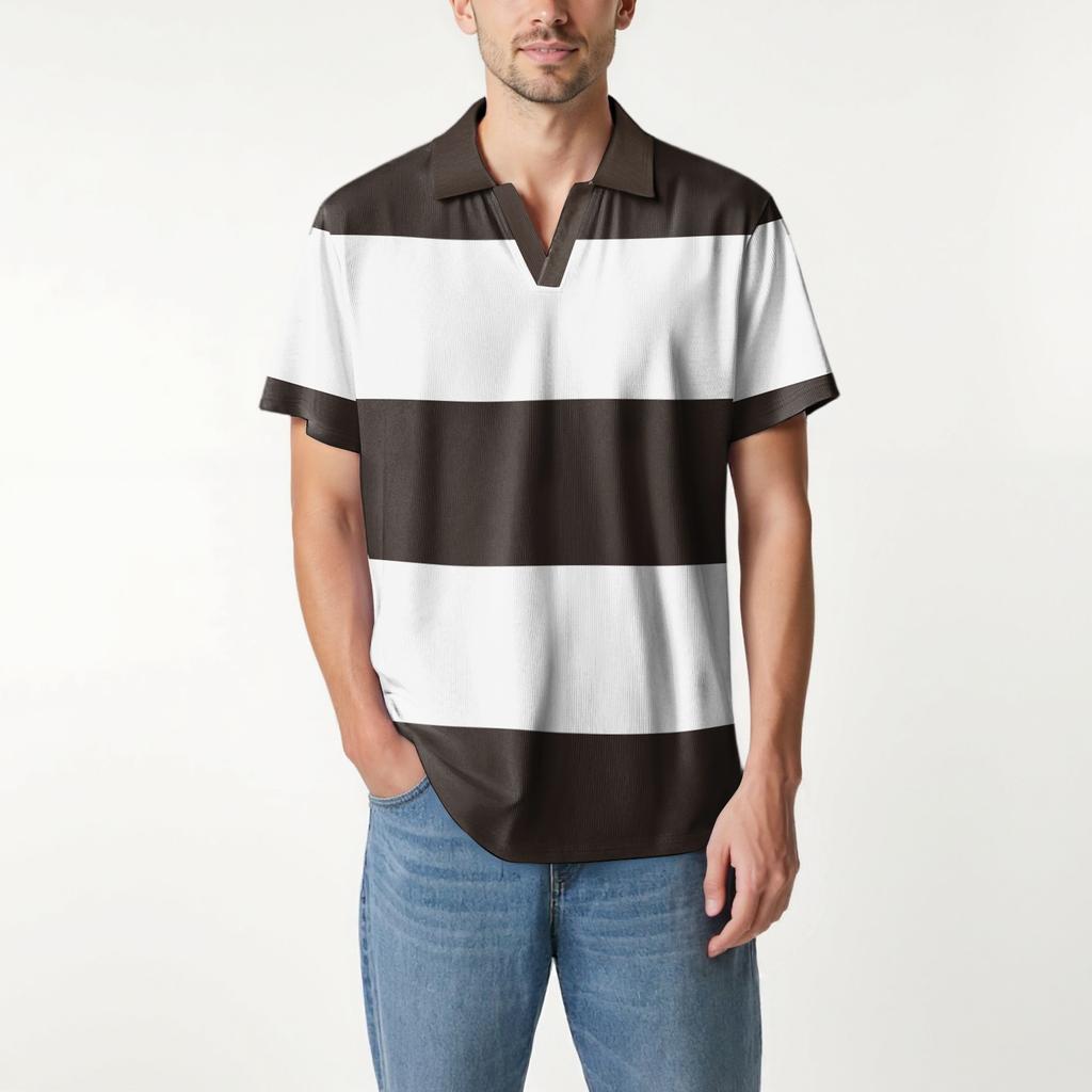 Moda Hombre Top Estampado Cuello en V Manga Corta Camiseta de Golf