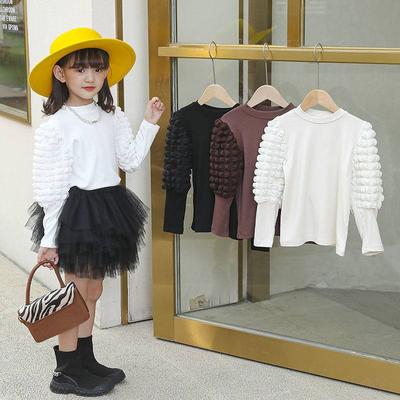 Girls Bottoming Shirt  New Long-sleeved Tees Child Girl Puff Sleeve T-shirt  Spring Autumn  Kids Round Collar Tops