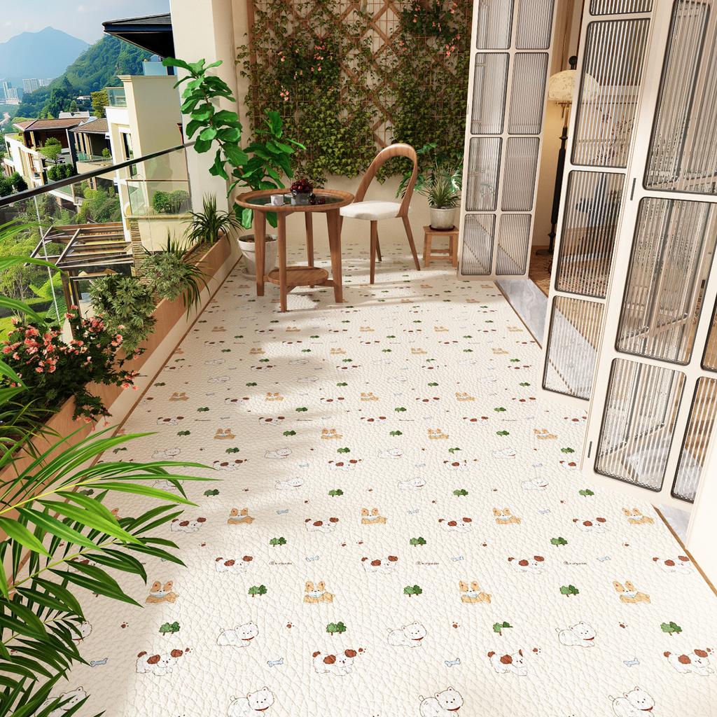 Balcony Floor Mat Pvc Leather Large Rug Waterproof Non-slip Outdoor Carpets Plants Flowers Cute Patterns Home Decor Kitchen Mats