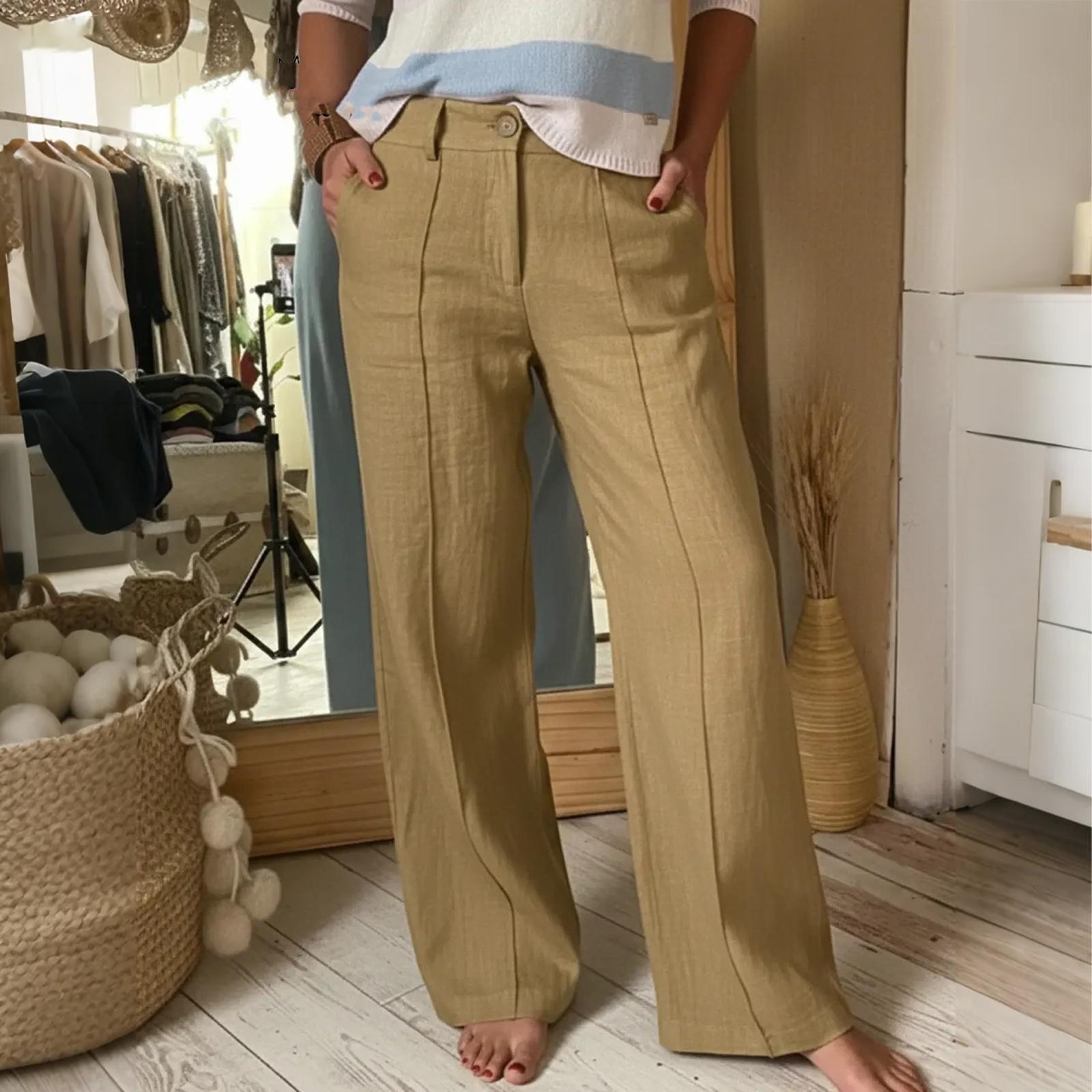 

Women s Comfortable Wide-Leg Pants With Button And Zipper Pockets, Casual Straight Leg Pants XXL хакі