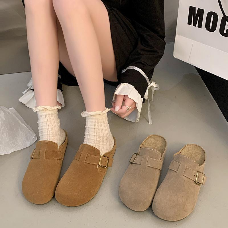 Thick-soled retro versatile Boken shoes women's shoes outer wear 2025 autumn new bag head half slippers soft-soled Muller shoes