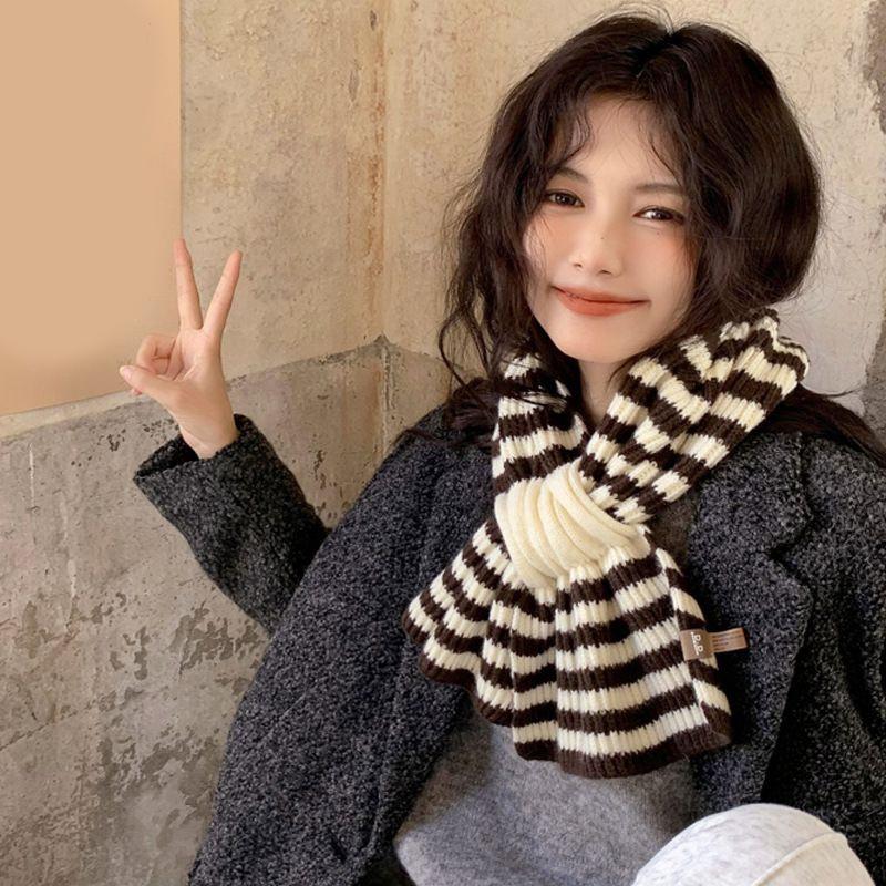 Striped Cross Scarf Women'S Autumn And Winter Korean Lazy Pullover Wool Scarf Versatile  Scarf