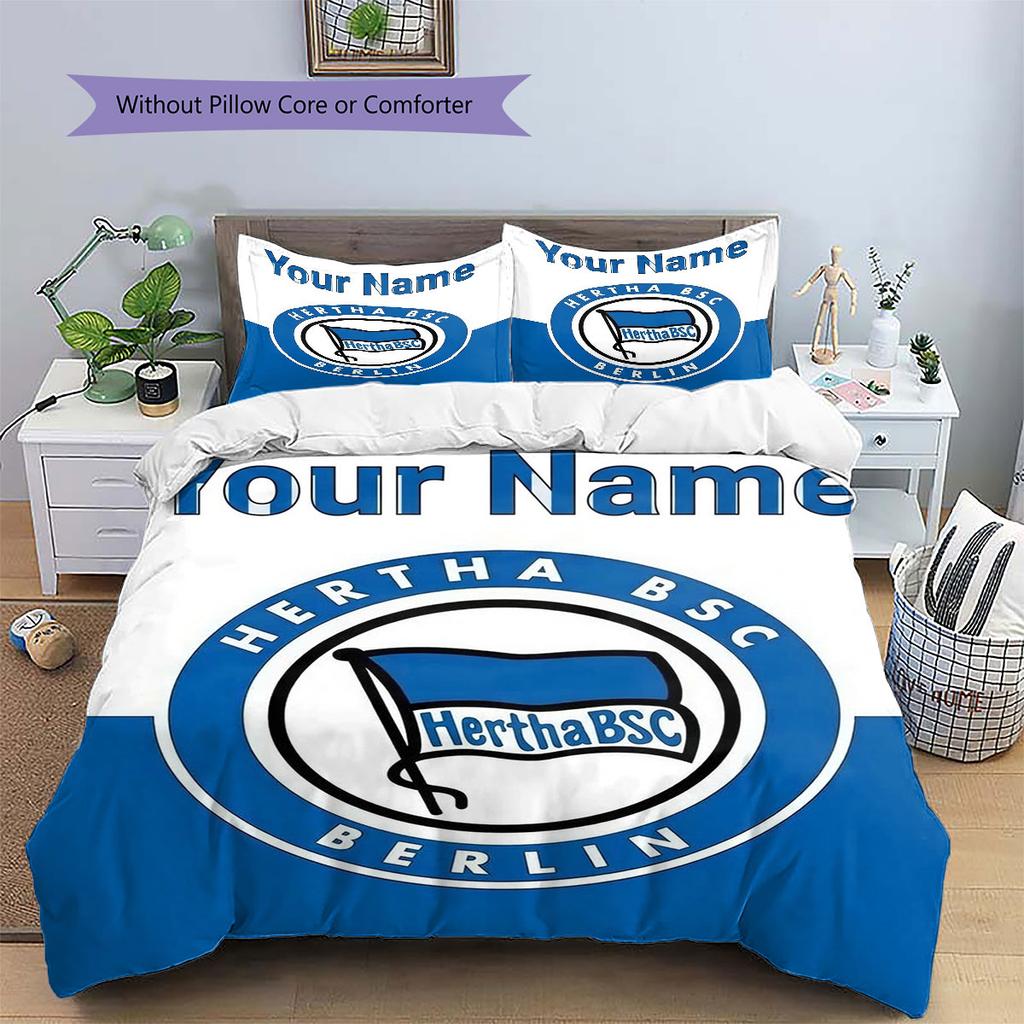 Hertha BSC Custom Name Pattern Bedding,Quilt Set Quilt Cover Pillowcase Home Birthday Gift(1 * Duvet Cover + 2 * Pillowcase, Without Core)