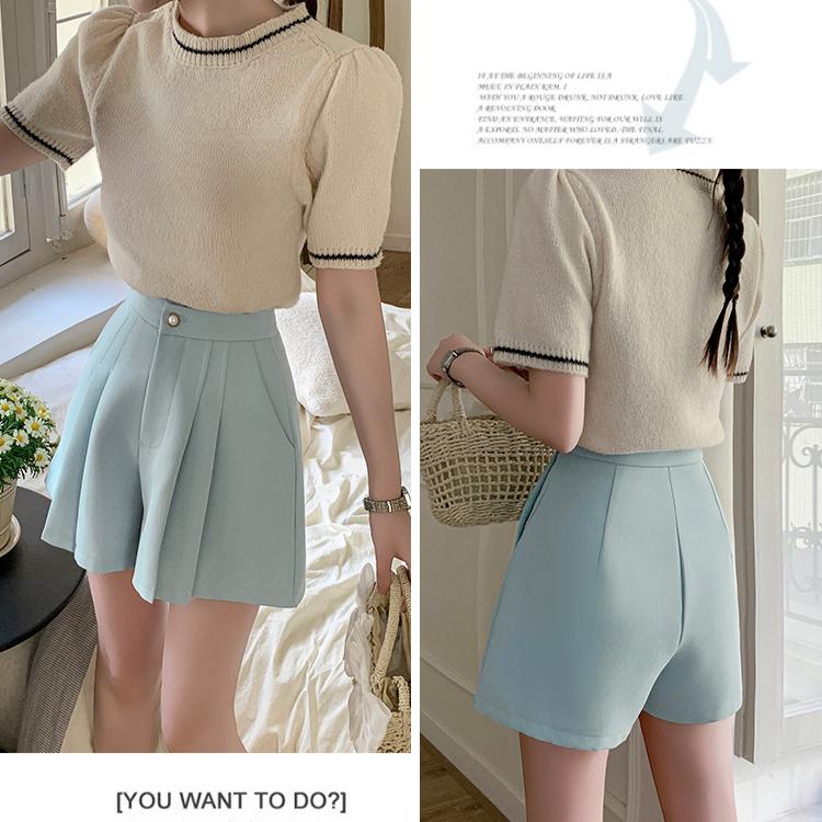 High Waist Pleated Pants Irregular  Women A-line Short Simple and Versatile