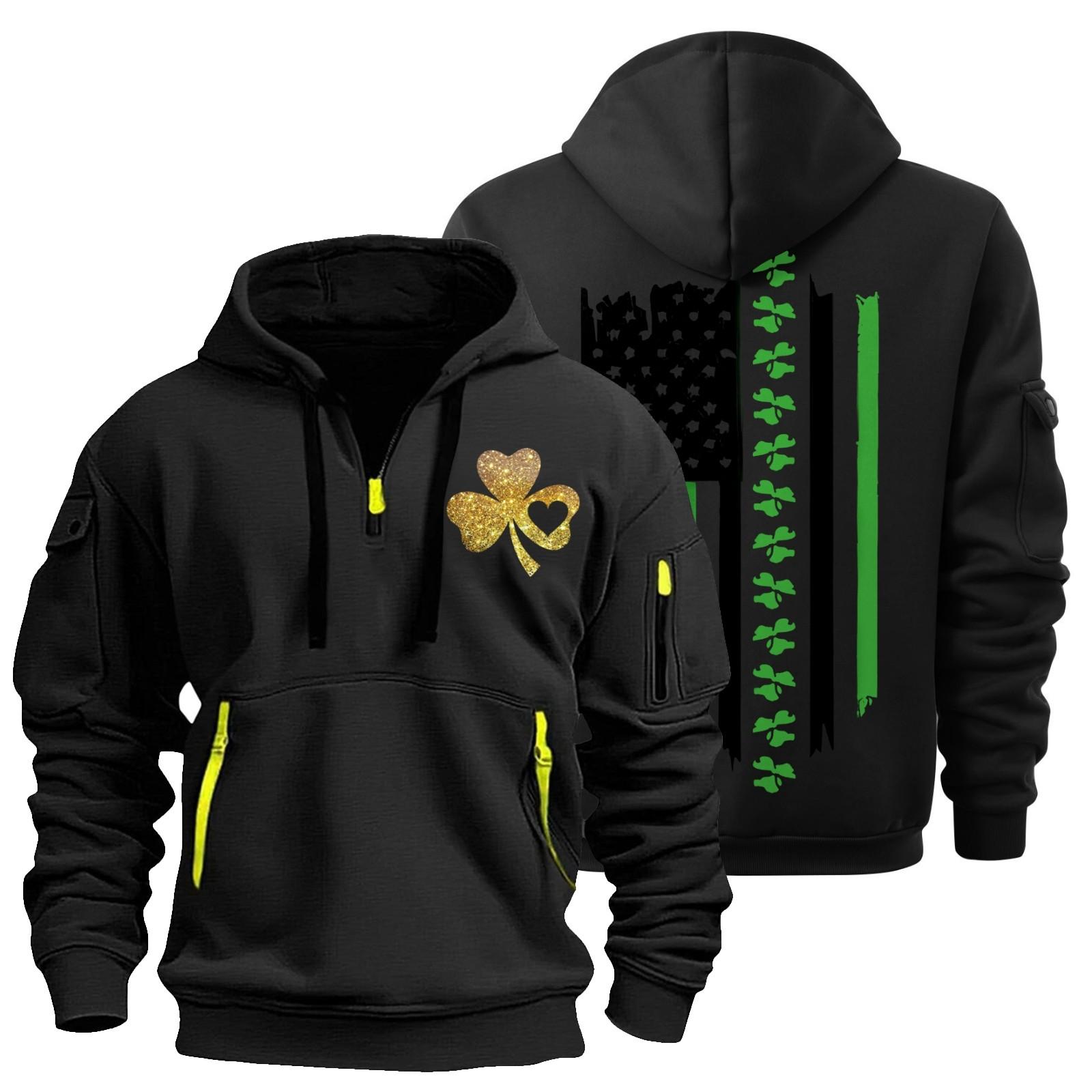 

улица. Толстовка с капюшоном Patrick s Green Flag Print для мужчин, пуловер на молнии для мужчин, спортивная повседневная толстовка больших размеров M