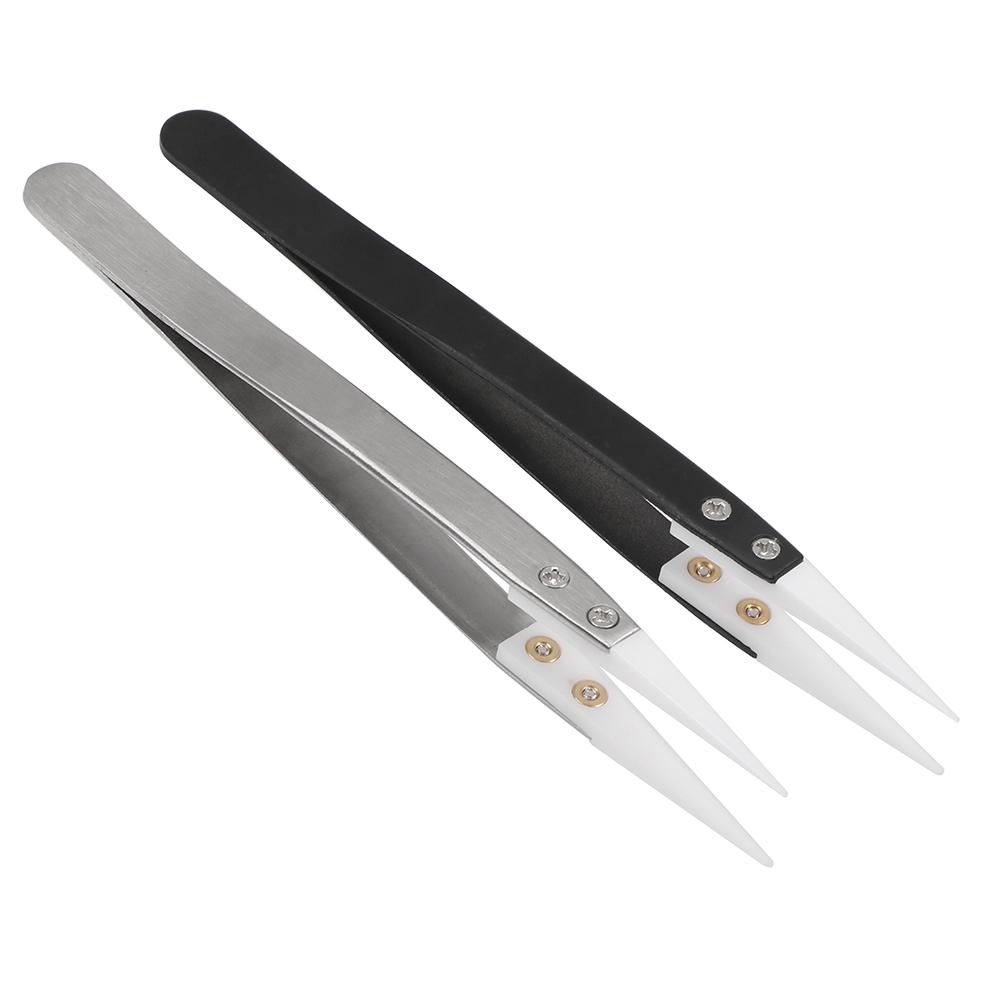DIYWORK Precision High Temperature Resistant Stainless Steel Handle Anti-static Anti-oxidation Ceramic Tips Tweezers Straight Aimed Tweezers