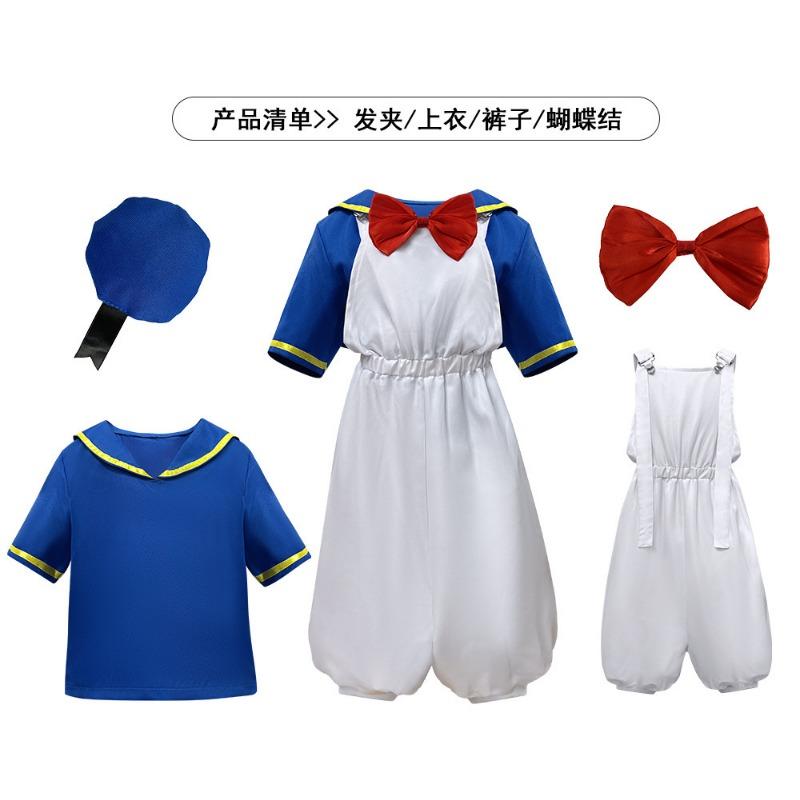 

Хэллоуин Дональд Дак Девочки Брюки на подтяжках Утка Рукав средней длины Темно-синий Костюм моряка Выступление XL