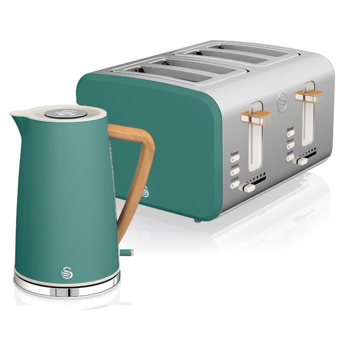 Set petit-déjeuner Bouilloire sans fil 1,7 L grille-pain 4 Nordic Vert SWAN STP2091GRENEU Verde 44386