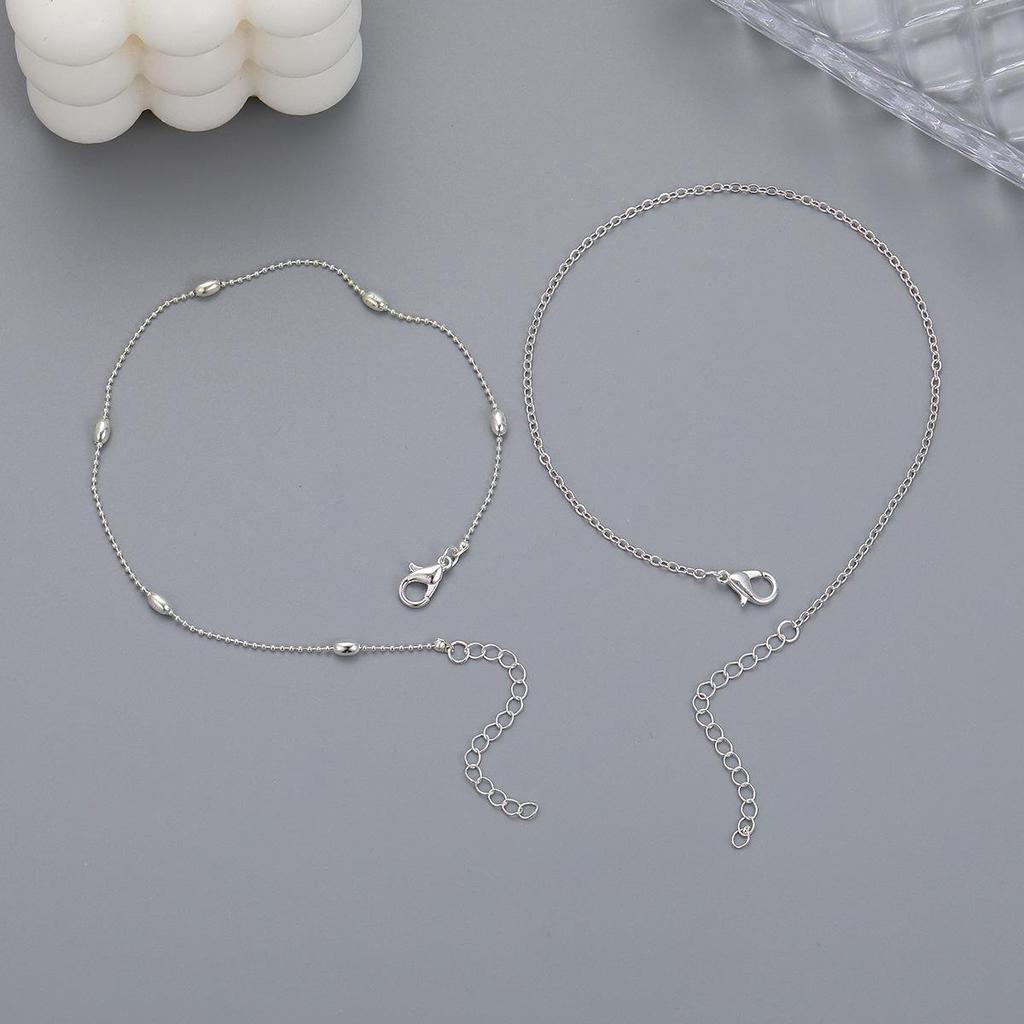 European & American Minimalist Double-Layer Round Bead Chain Anklet - Creative Retro Alloy Design