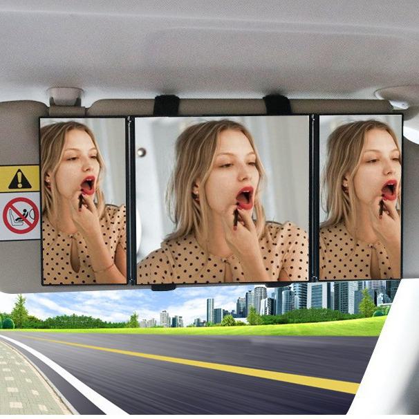 Tri-Fold LED Car Vanity Mirror with Sun Visor Attachment