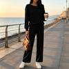 Women's Color Knit Loungewear Set Casual Relaxed Two-Piece Outfit