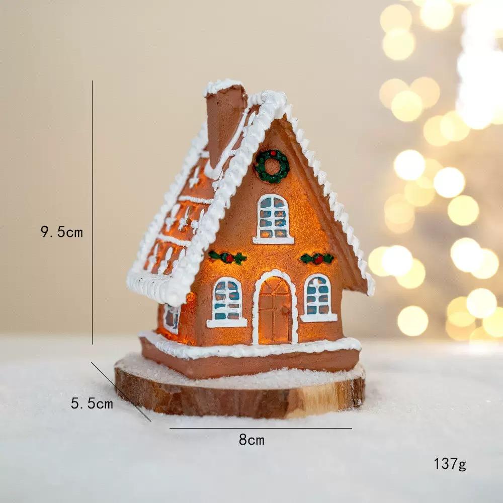 Resin Christmas Village House Decor Cute Christmas House Figurines Winter Fireplace Window Decor New Year 2025