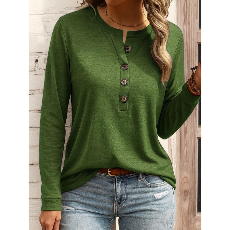 JPNTKY Women's Fashion Casual Solid Color Print Long Sleeve O-Neck Blouses & Shirts