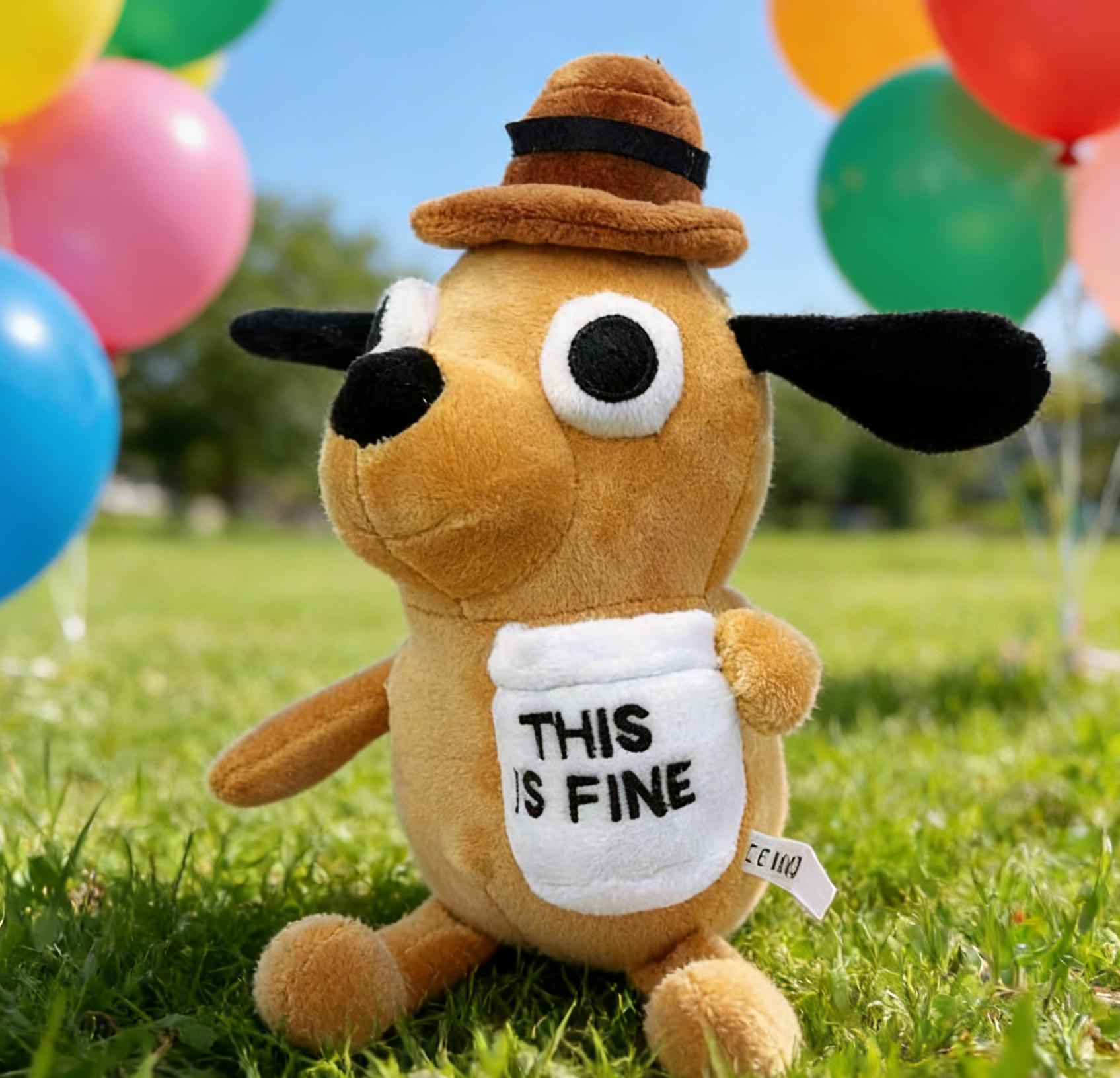 

25cm This Is Fine Meme Coffee Dog Plush Toy Soft Stuffed Doll Stuffed Plush Animals Kids Toy Gift for Children Boy Birthday
