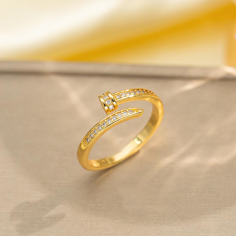 Korean Version of Light Luxury Design Full Diamond Inlaid Zircon Ring Women's Opening Adjustable Ring Internet Celebrity Fashion Accessories