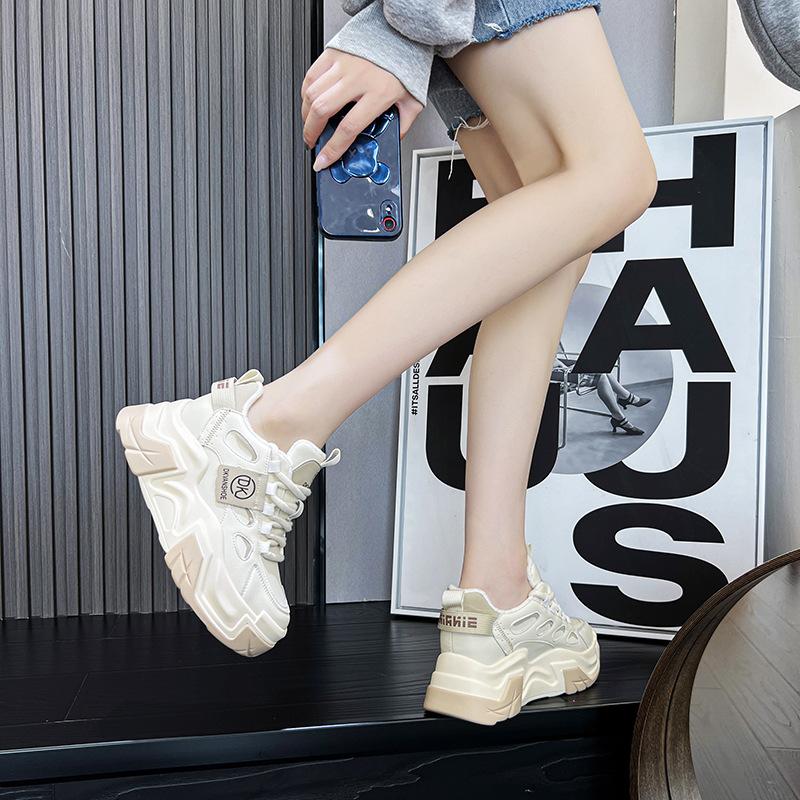 6616 Leather Inner Height Increase Dad Shoes Women's Spring and Summer New Versatile Thick-soled Dad Shoes Student Leisure