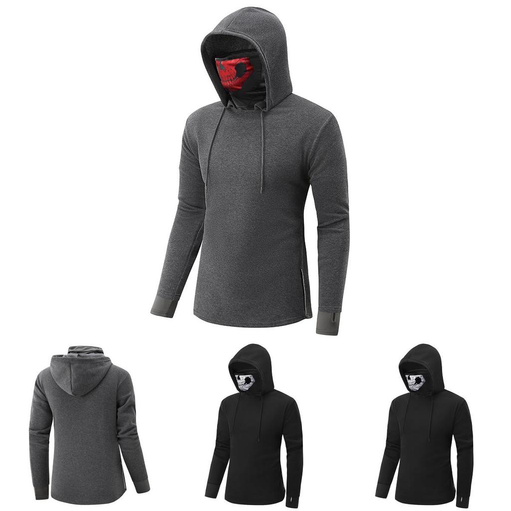Stylish Loose Fit Long Sleeve Hoodie Sweatshirt With Skull Head Mask Print