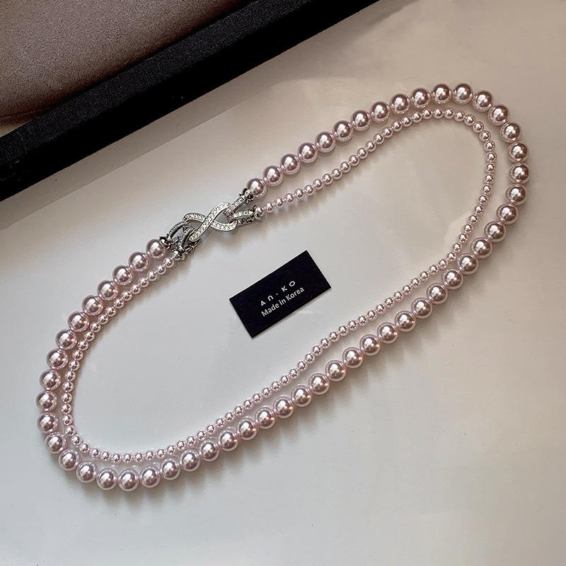 High-end rose purple pearl necklace women s double-layer stacked autumn and winter sweater chain versatile personalized accessories