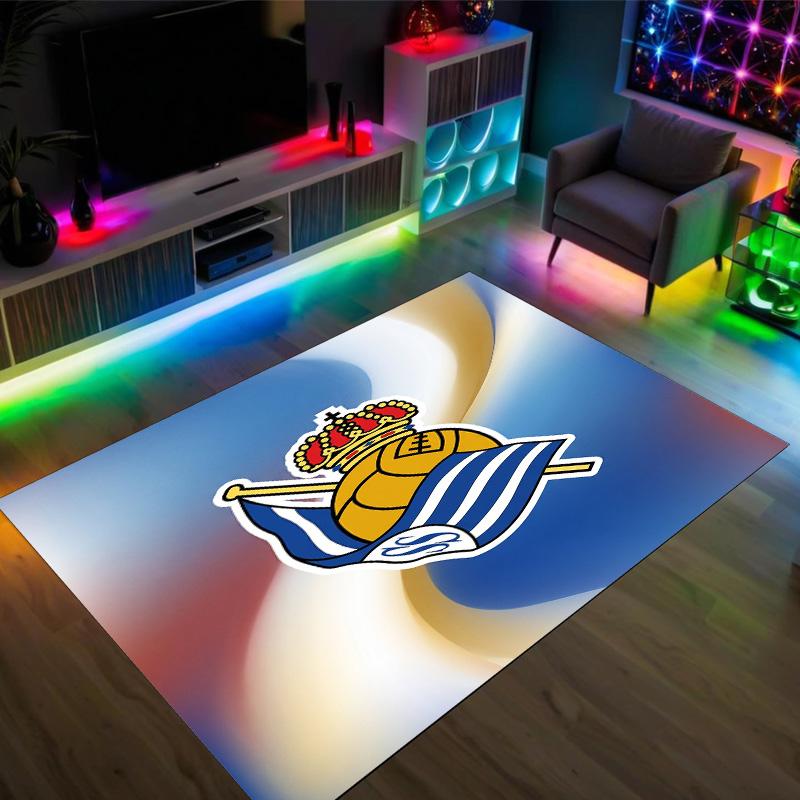 Real Sociedad FC Design Crystal Velvet Carpet Cozy Non?Slip Printed Rug For Bedroom Living Room Entrance