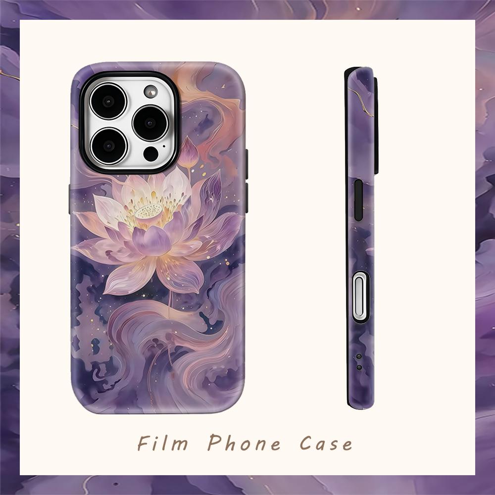 Mystical Purple Lotus Phone Case for IPhone 17AIR 16E 16 15 14 13 12 11 17 Pro Max Plus Double-layer Back Cover
