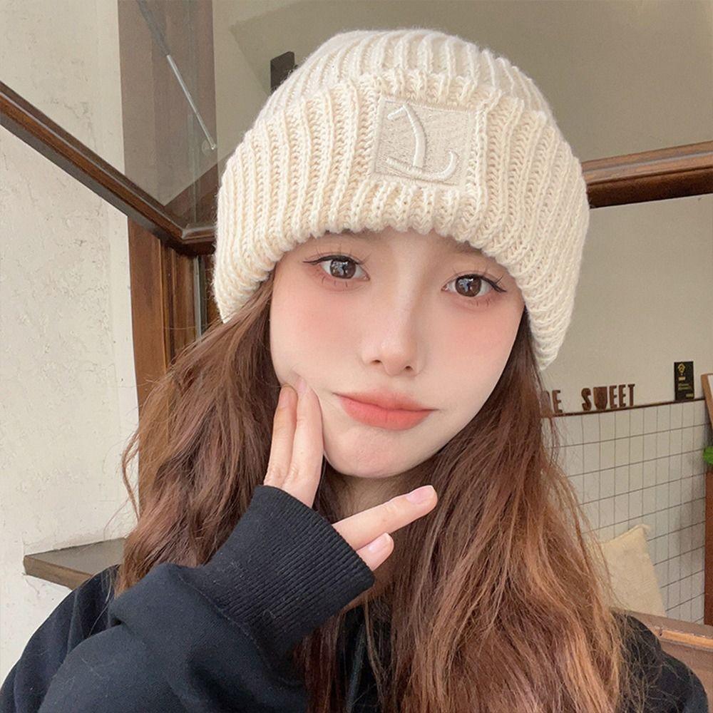 

Letter Warm Winter Hats Thicken Unisex Beanie Cap Korean Knitted Bonnet Hats Student
