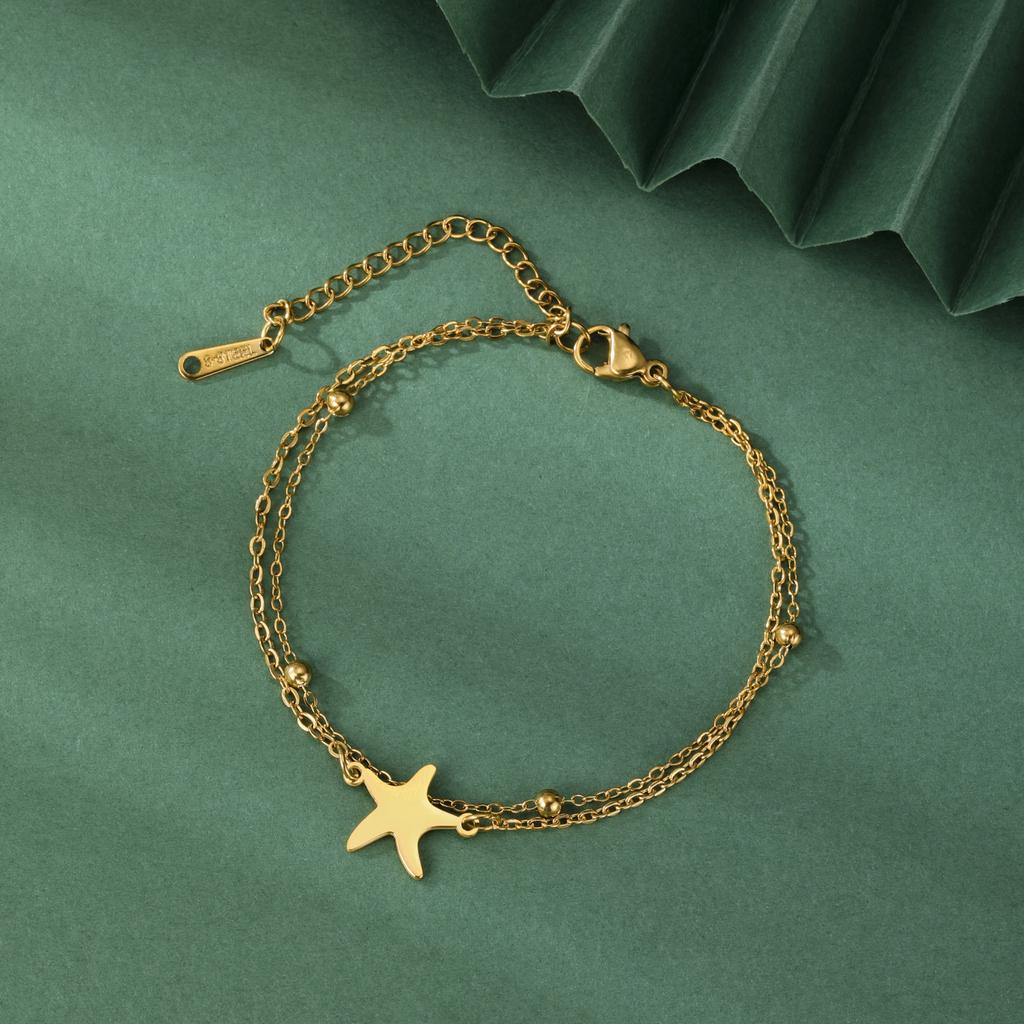LIKGREAT Stainless Steel Starfish Anklet for Women Adjustable Beach Foot Chain Double Layer Summer Ankle Bracelet Jewelry Gift