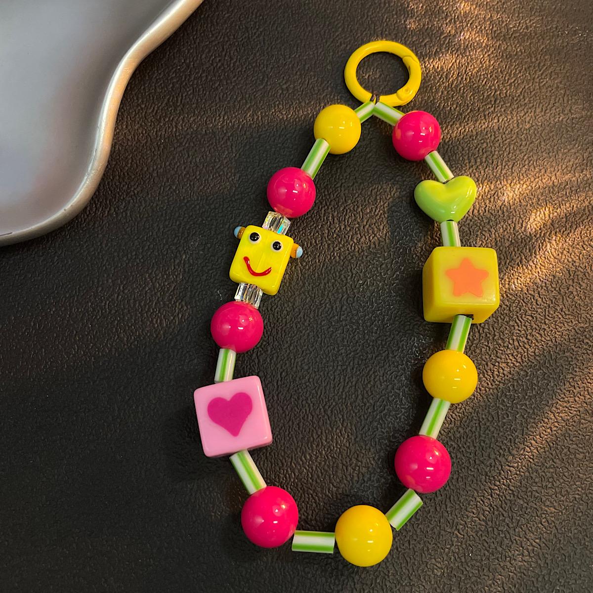 

Cute Square Robot Beaded Chain Bag Charm DIY Beads Phone Strap CCD Camera Accessory