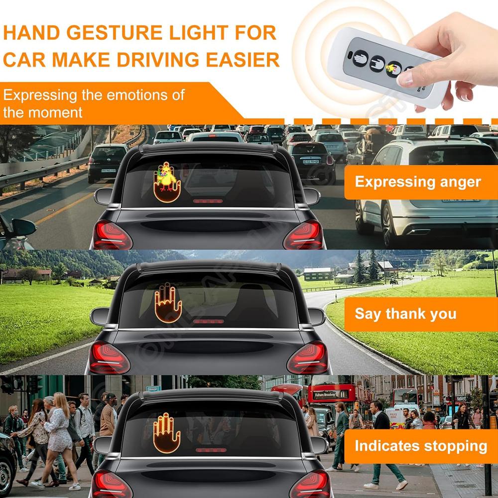 Car Finger Light with Remote Control Cool Funny Car Interior Light Finger Up LED Middle Finger Hand Lamp Rear Windshield LED