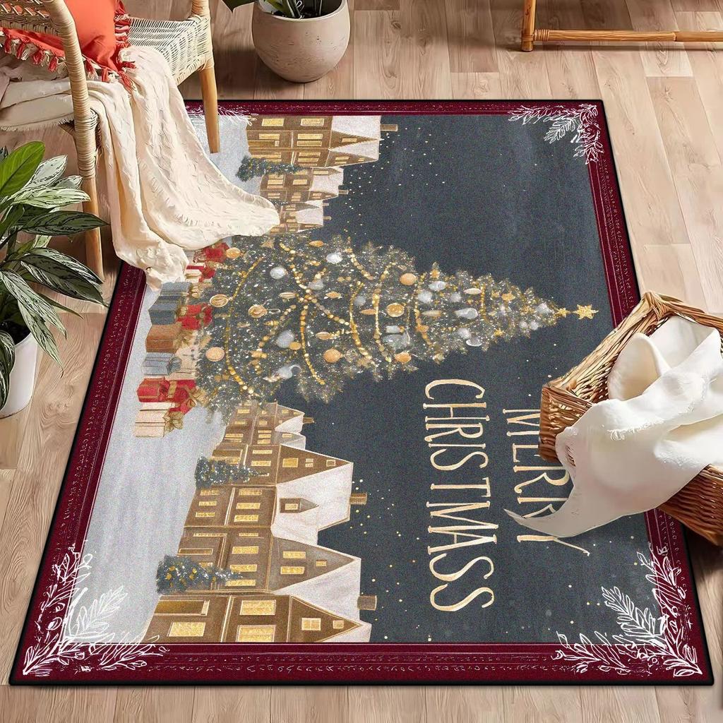 Christmas Style Living Room Rugs Home Decoration Cartoon Bedroom Anti-slip Carpet Washable Floor Mat Lounge Rug Dining Room
