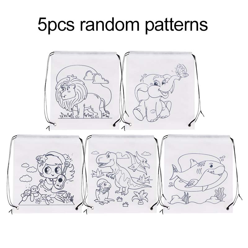 

Drawstring Bags Non-woven Fabric with Markers Cartoon Pattern Handicrafts DIY Coloring Available Storage Bundle Pocket TMZ