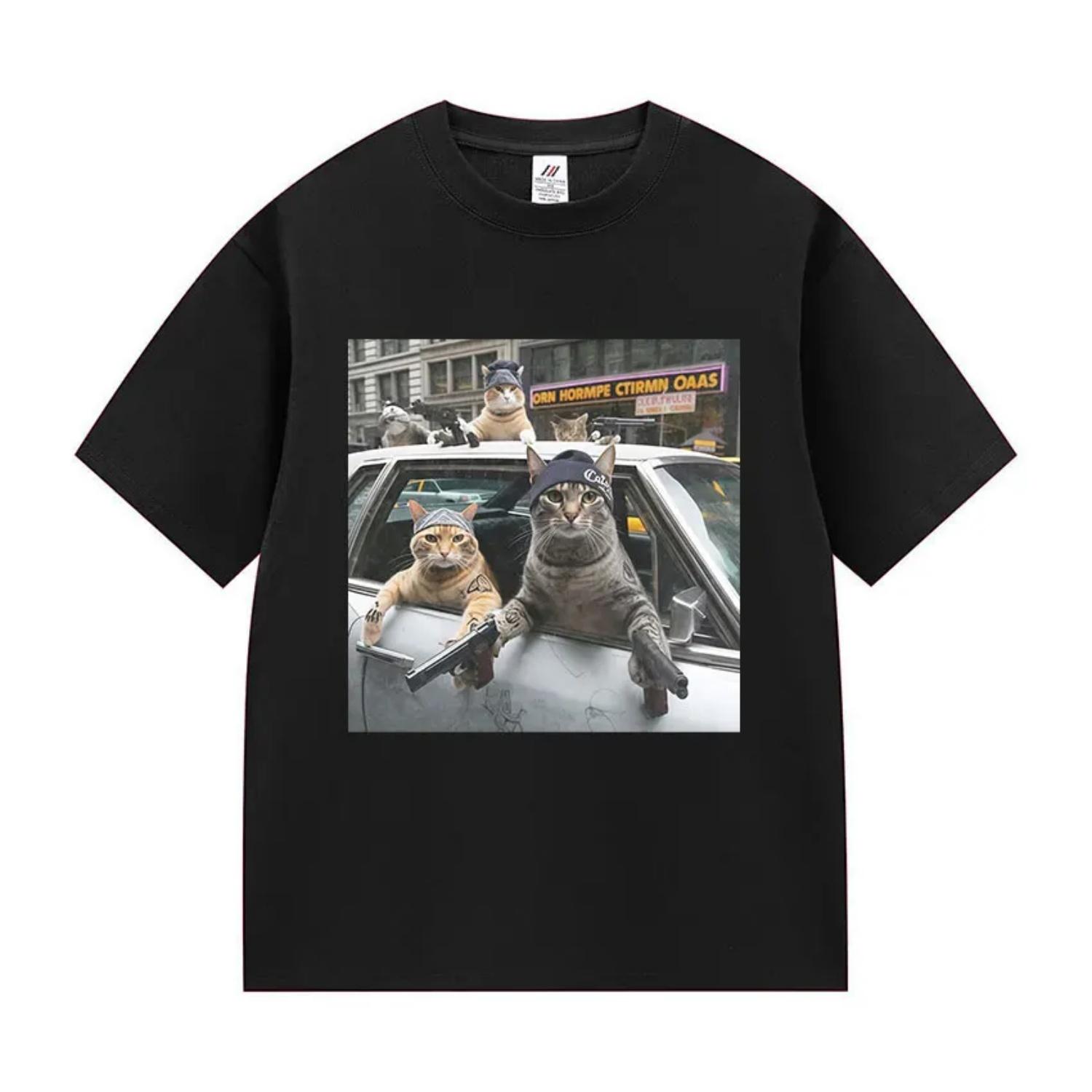 

Funny Cat Gang Vintage Graphic T Shirts s Street Hip Hop Short Sleeve T-shirt Harajuku High Quality Cotton Streetwear Summer S чёрный