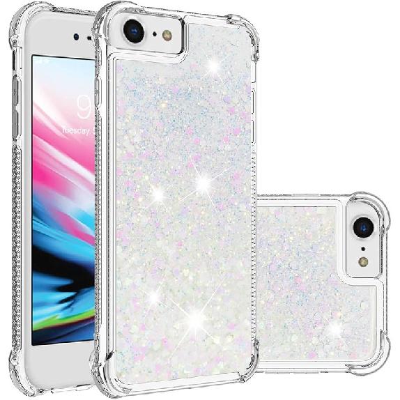 Kompatybilne z etui na iPhone SE 2020, Błyszczące brokatowe przezroczyste etui Pływający piasek kwarcowy Odporne na wstrząsy Ochronne Błyszczące Silikonowe Miękkie etui TPU dla iPhone 6/7
